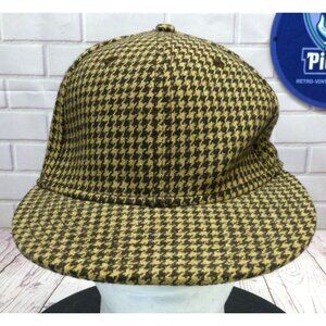 Rare Houndstooth Baseball Cap By HYP Adjustable Fit Brown/Yellow Wool Blend